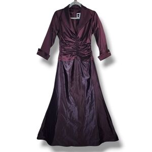 Tadashi Shoji Vintage Eggplant Purple Formal Elegant Collared Ruched Gown 8